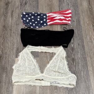 Free People Lace and Bandeau Bra Set - Red, Blue, Black, Cream